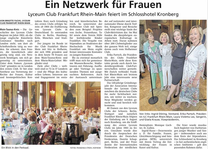 Lyceum Club Frankfurt Rhein-Main feiert im Schlosshotel Kronberg